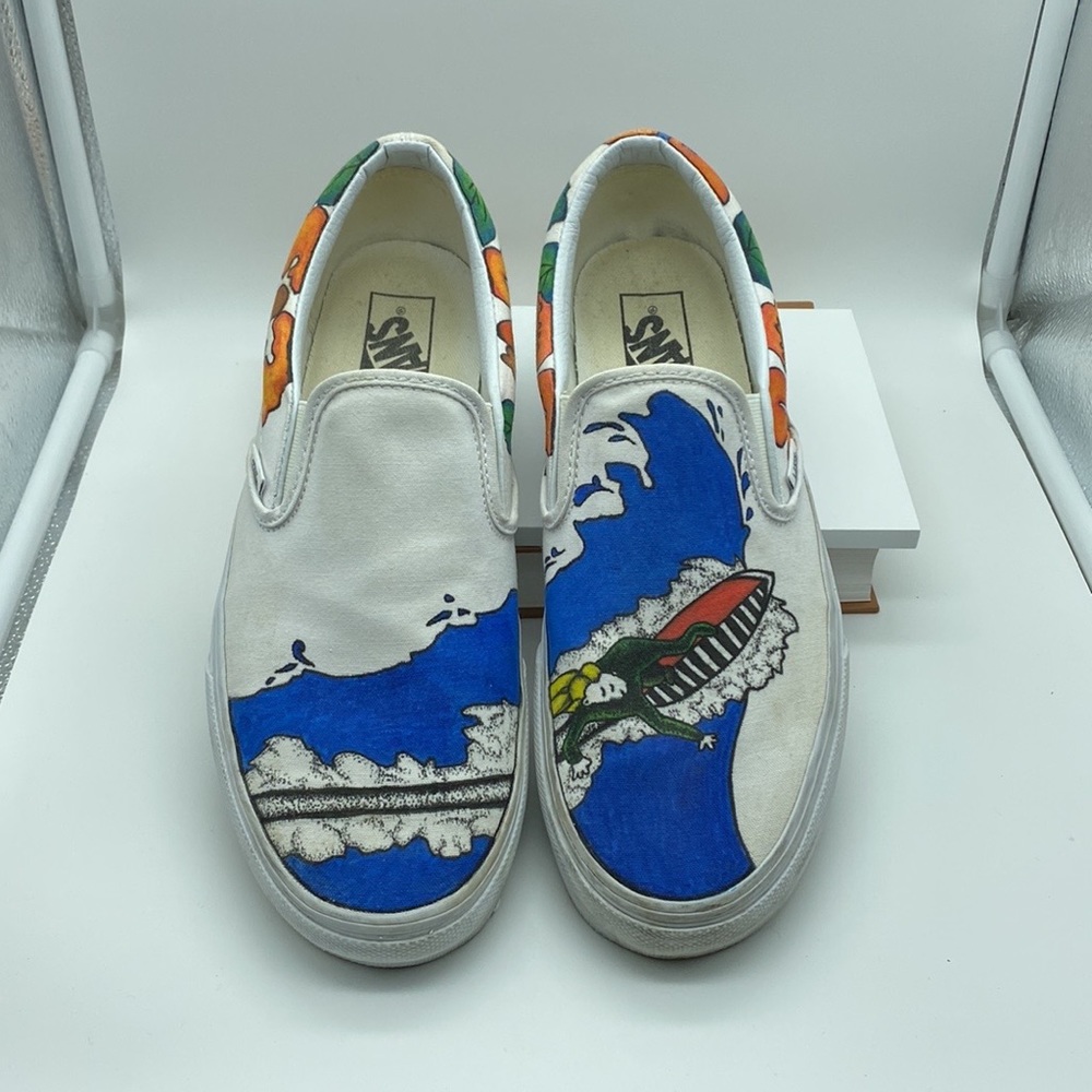 Custom artist design Vans classic slip-on Hawaiian surfboard Beach themed unisex - Picture 4 of 12